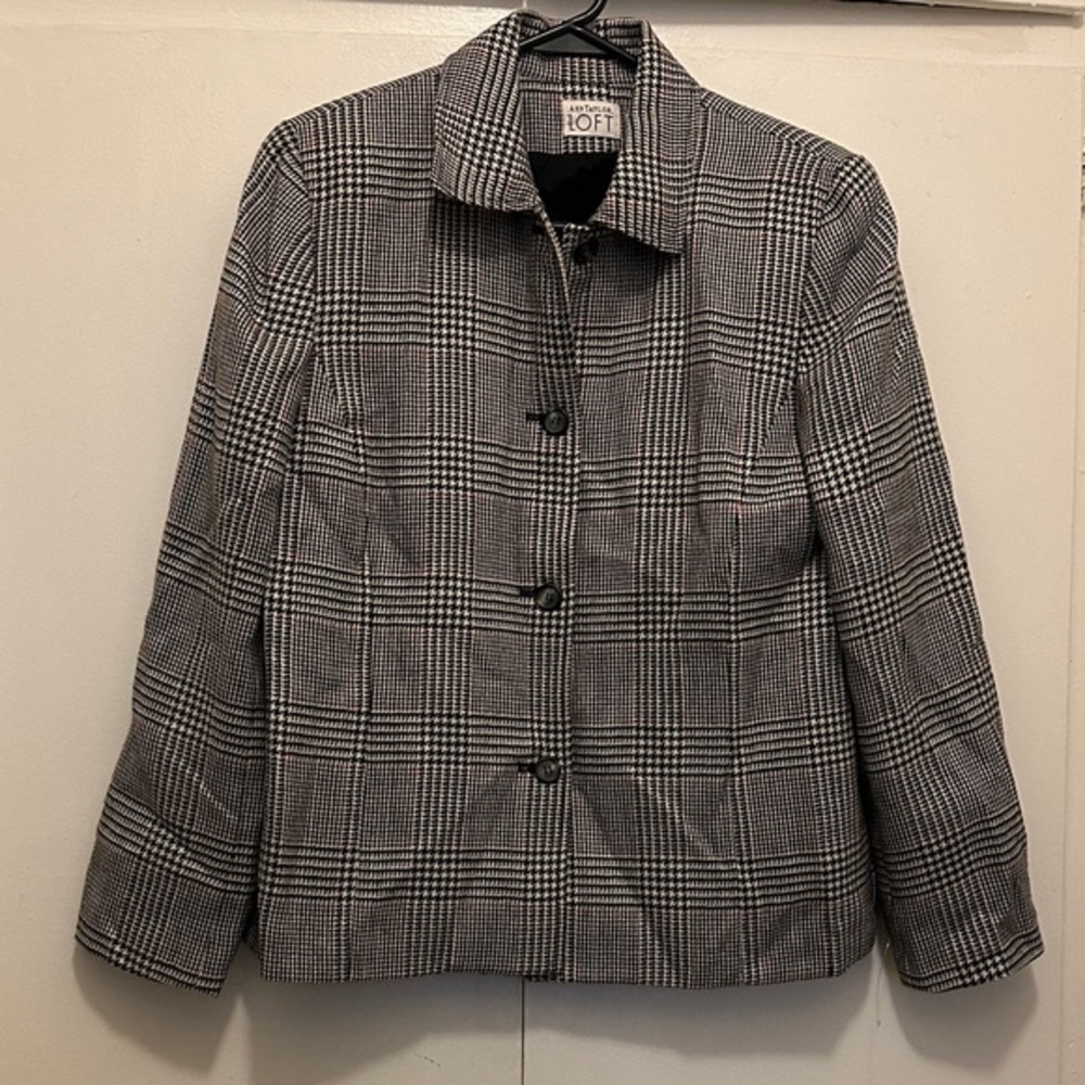 LOFT Women's Classic Black and White Checkered Blazer